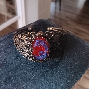 Vintage Style Red and Blue Stone Cuff Bracelet
